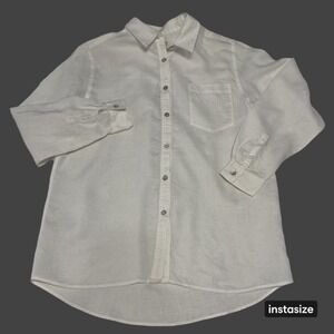 Jillian Jones Womens White 100% Linen‎ Button Down Shirt Long Sleeve Large Beach